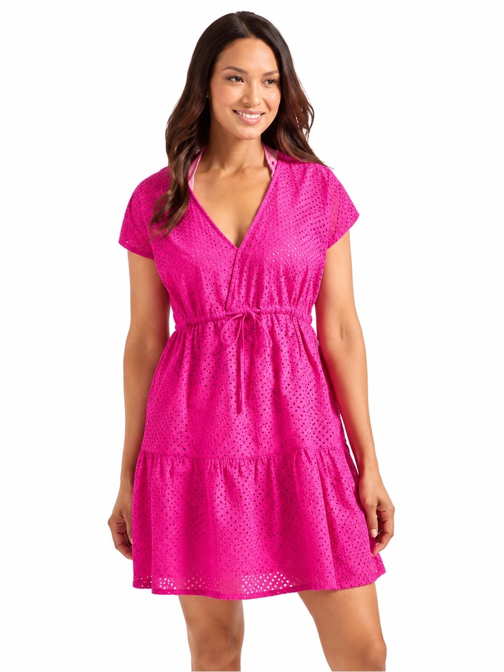 Tommy Bahama Pink Eyelet Mini Dress Womens LOrganic Cotton  Cover Up